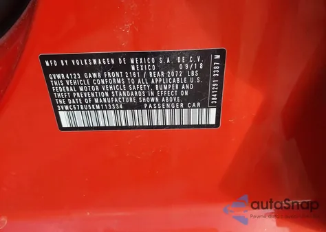 2019 Volkswagen Jetta 1.4T R-Line/1.4T S/1.4T Se from USA, damaged, VIN 3VWC57BU5KM113334